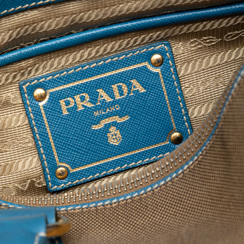 Saffiano Trimmed Canvas Canapa Logo Double Zip Satchel - Image 5