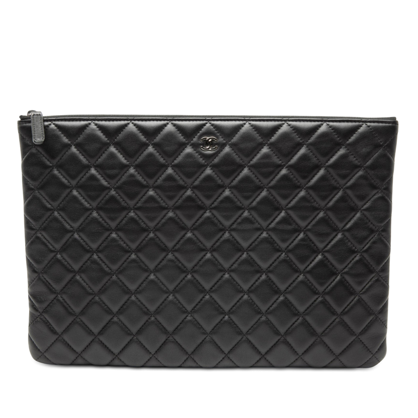 Large Quilted Lambskin Double Stitch O Case Clutch - Image 1