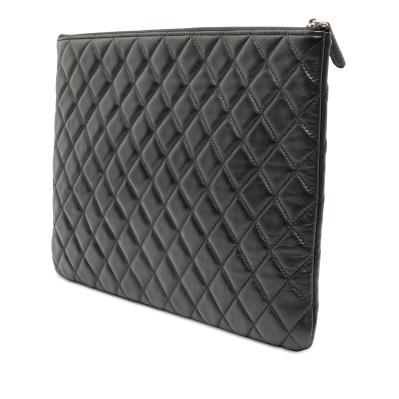 Large Quilted Lambskin Double Stitch O Case Clutch - Image 2