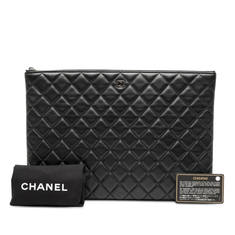 Large Quilted Lambskin Double Stitch O Case Clutch - Image 7