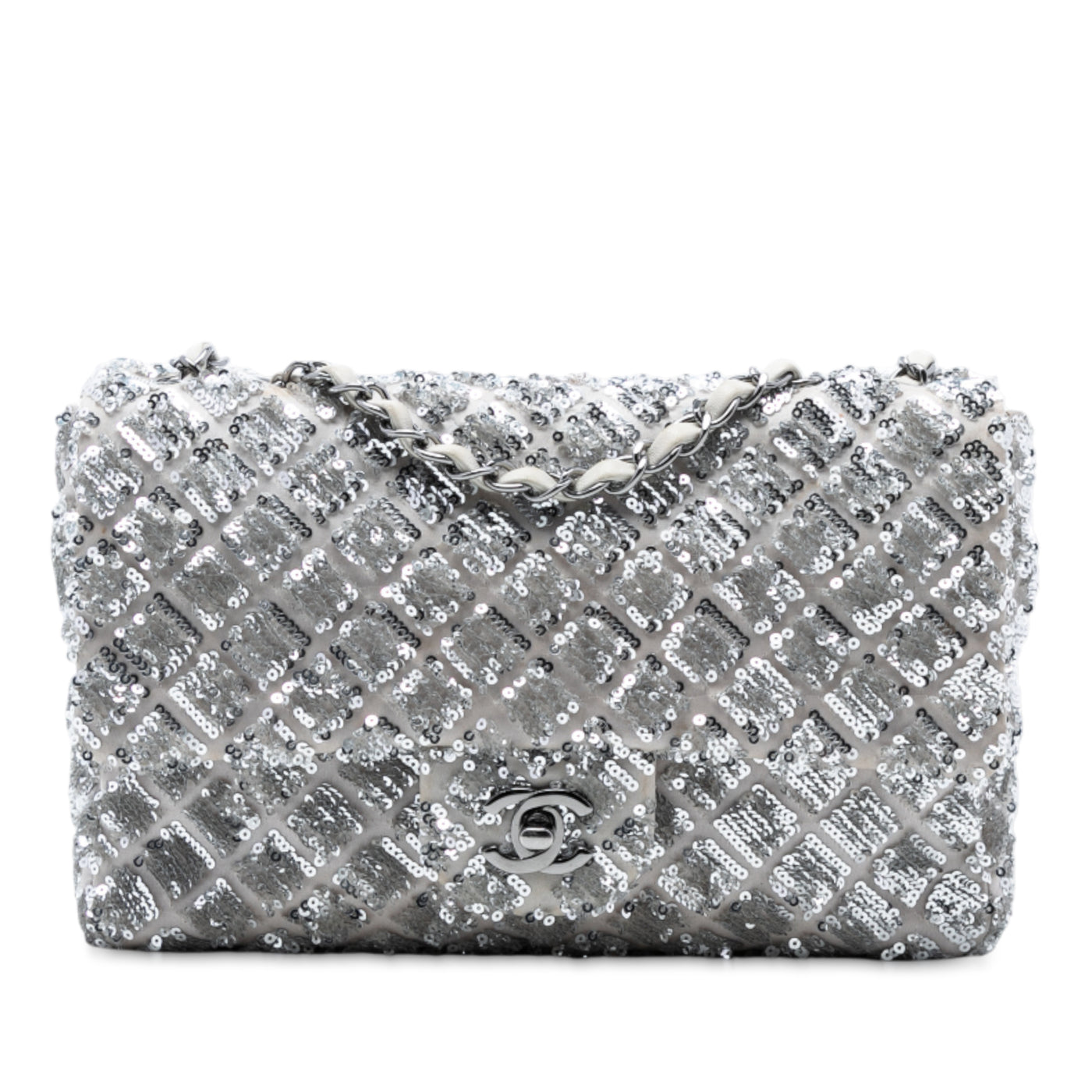 Medium Classic Satin and Sequin Single Flap - Image 1