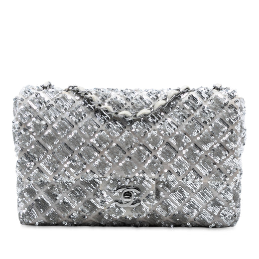 Medium Classic Satin and Sequin Single Flap - Image 1