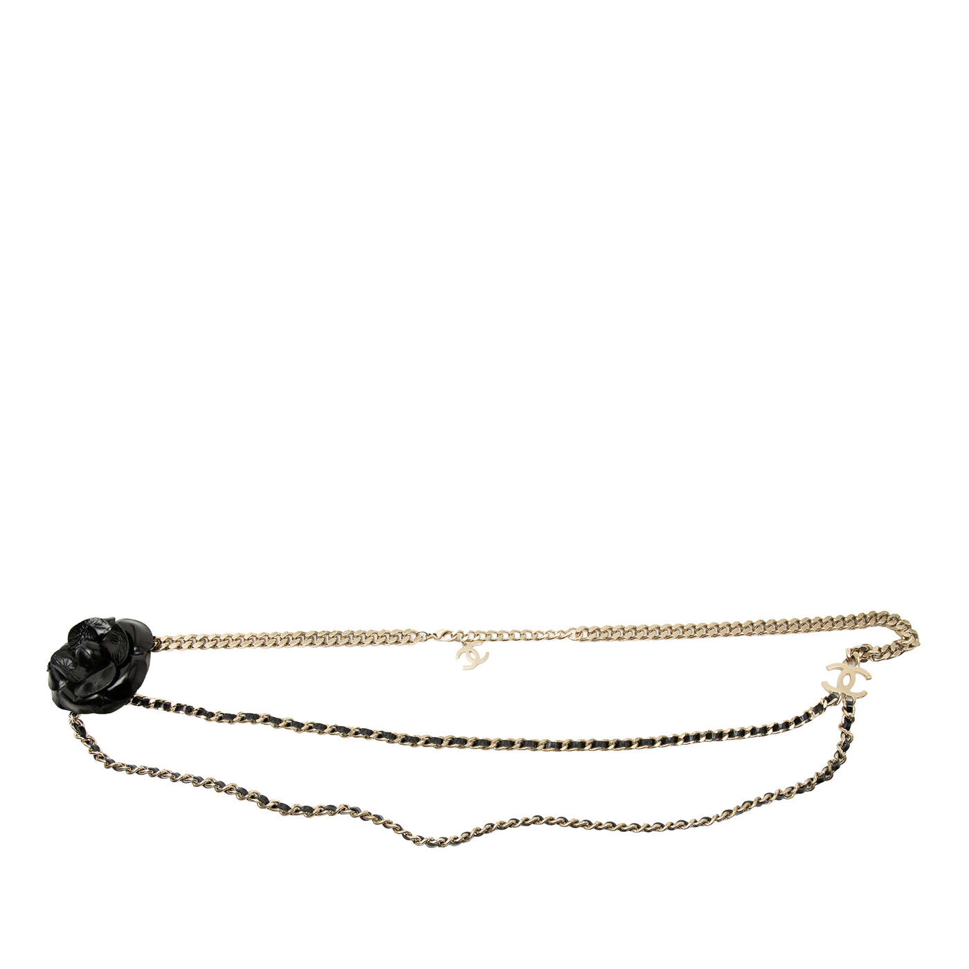 Gold Plated and Lambskin Camellia Chain Belt - Image 1