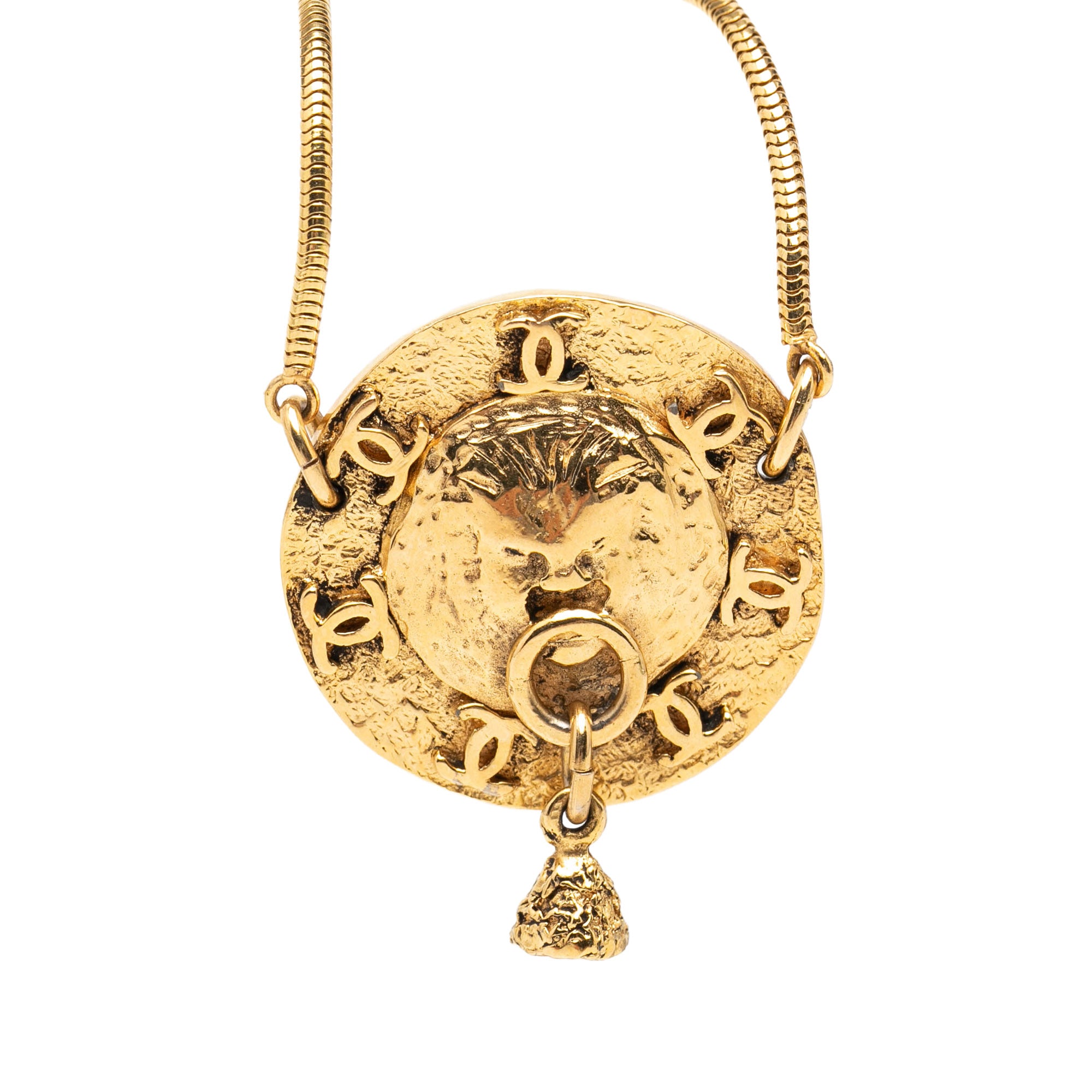 Gold Plated Lion Motif Medallion Pendant Necklace - Image 1