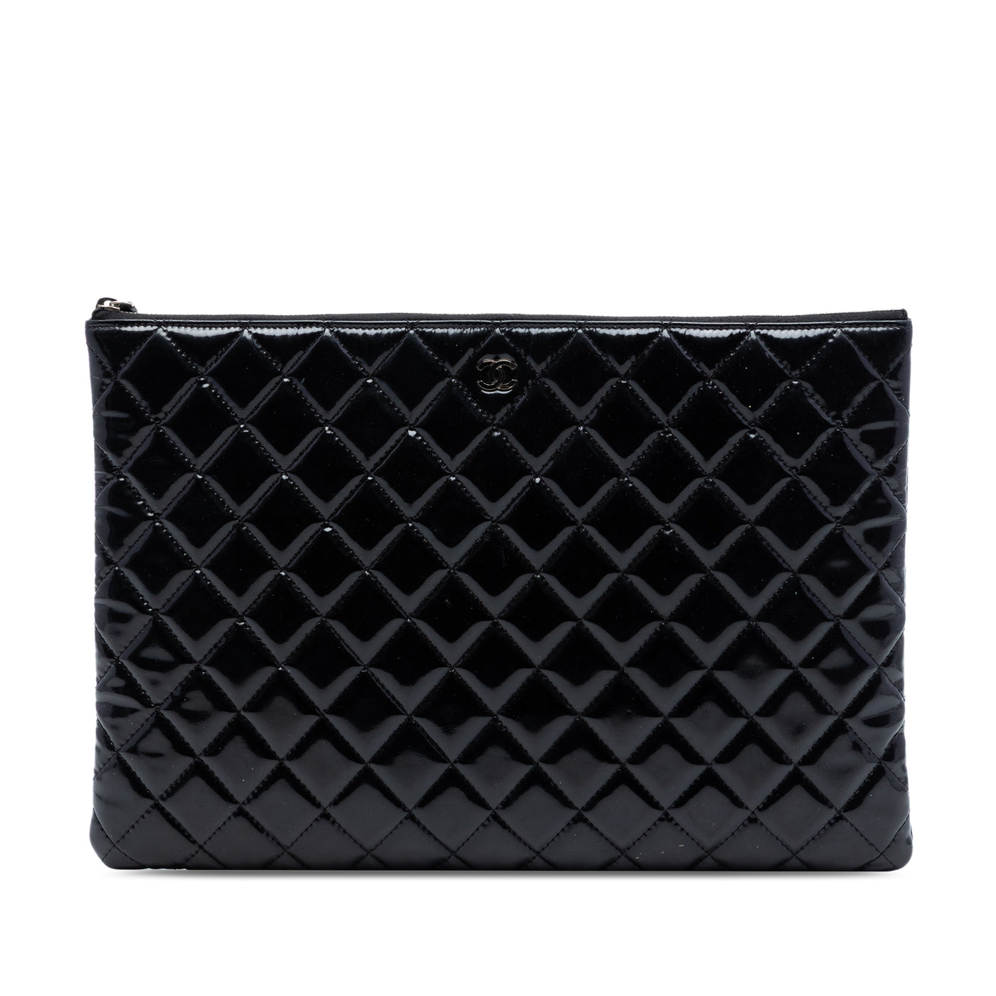Large Quilted Patent O Case Clutch - Image 1