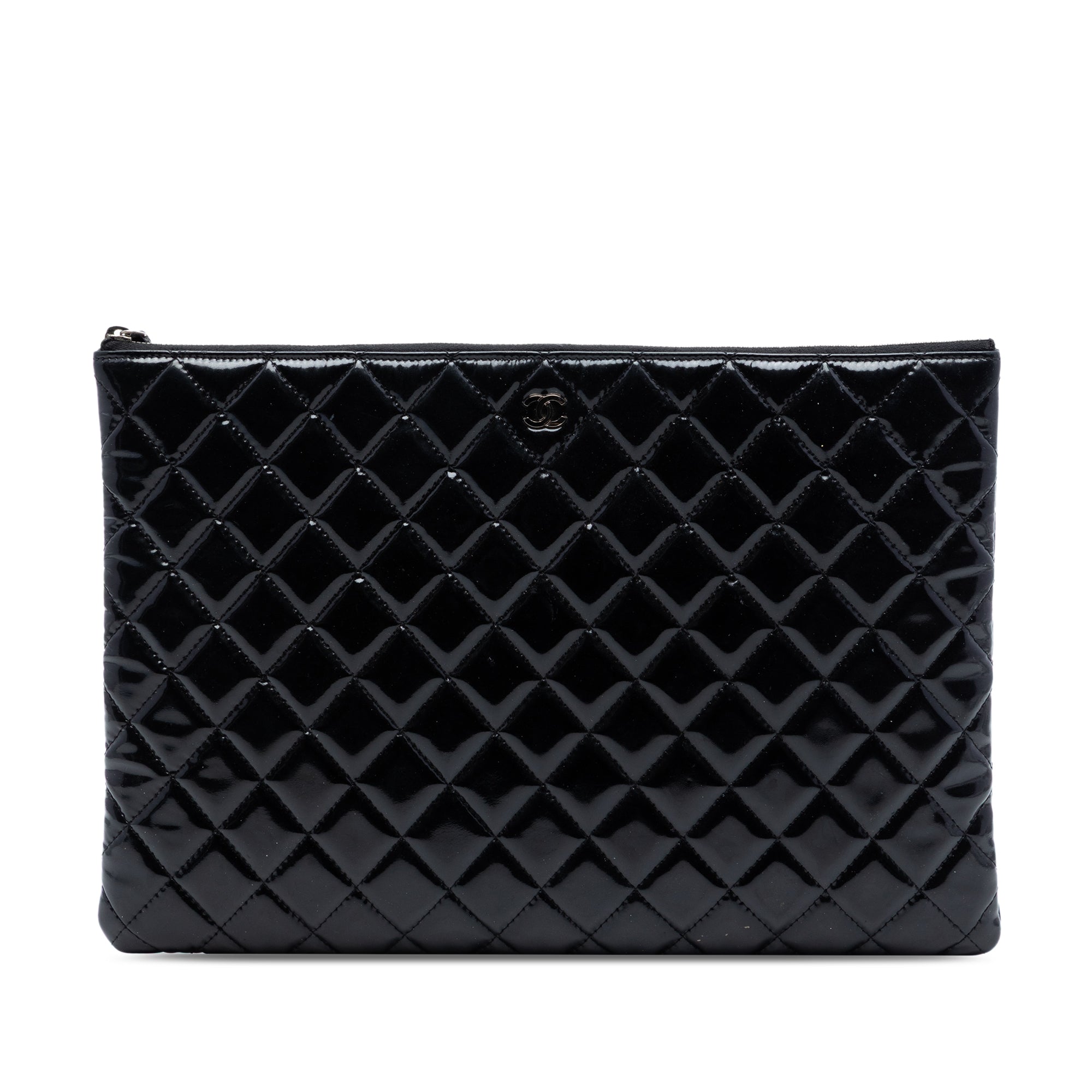 Large Quilted Patent O Case Clutch - Image 1