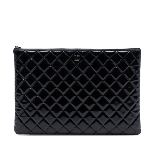 Large Quilted Patent O Case Clutch - Image 1