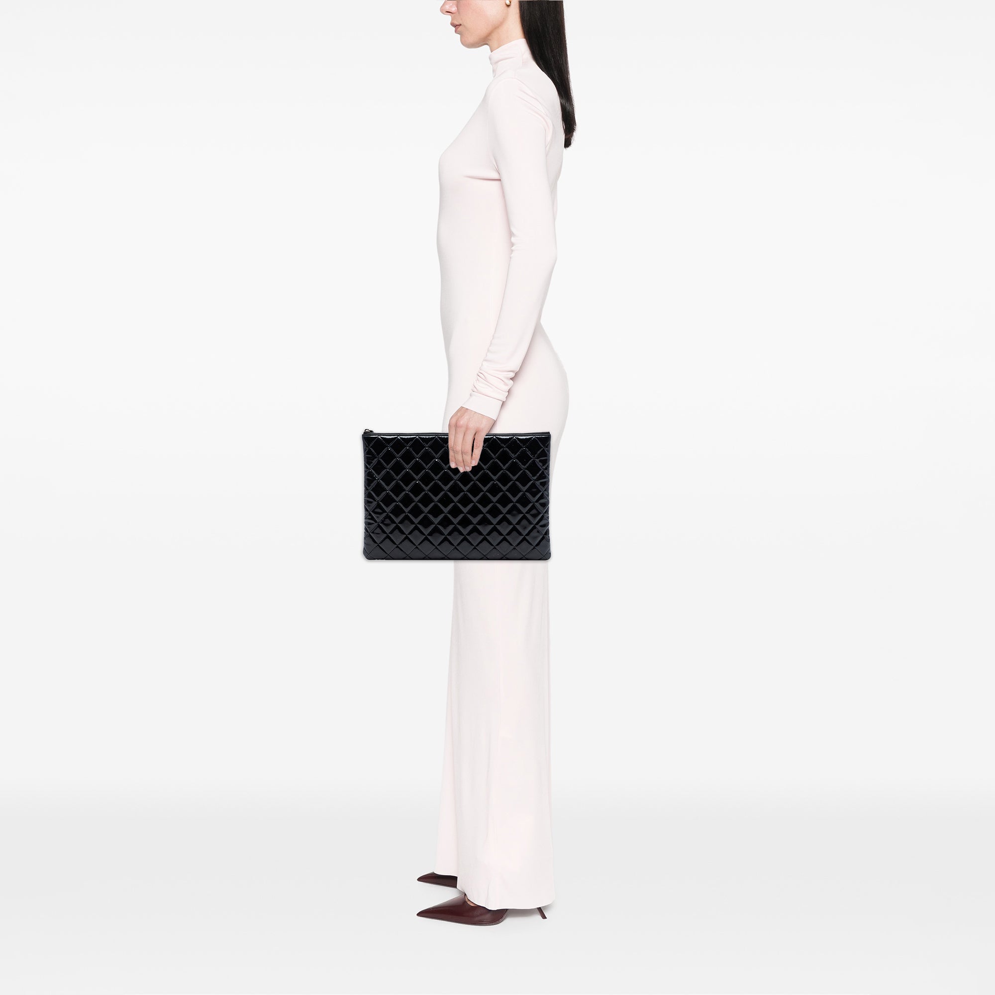 Large Quilted Patent O Case Clutch - Image 7