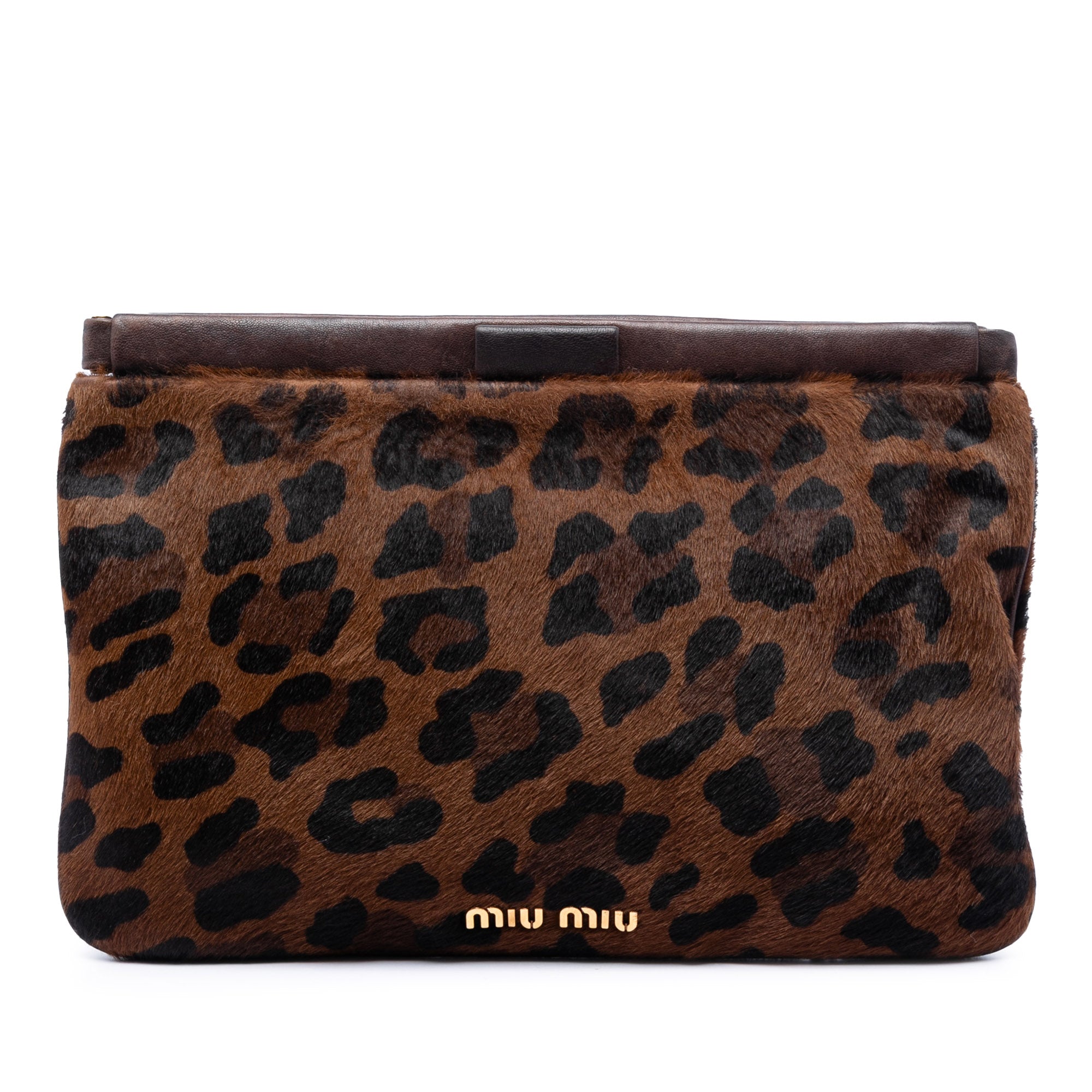 Leopard Printed Calfskin Hair Frame Clutch - Image 1