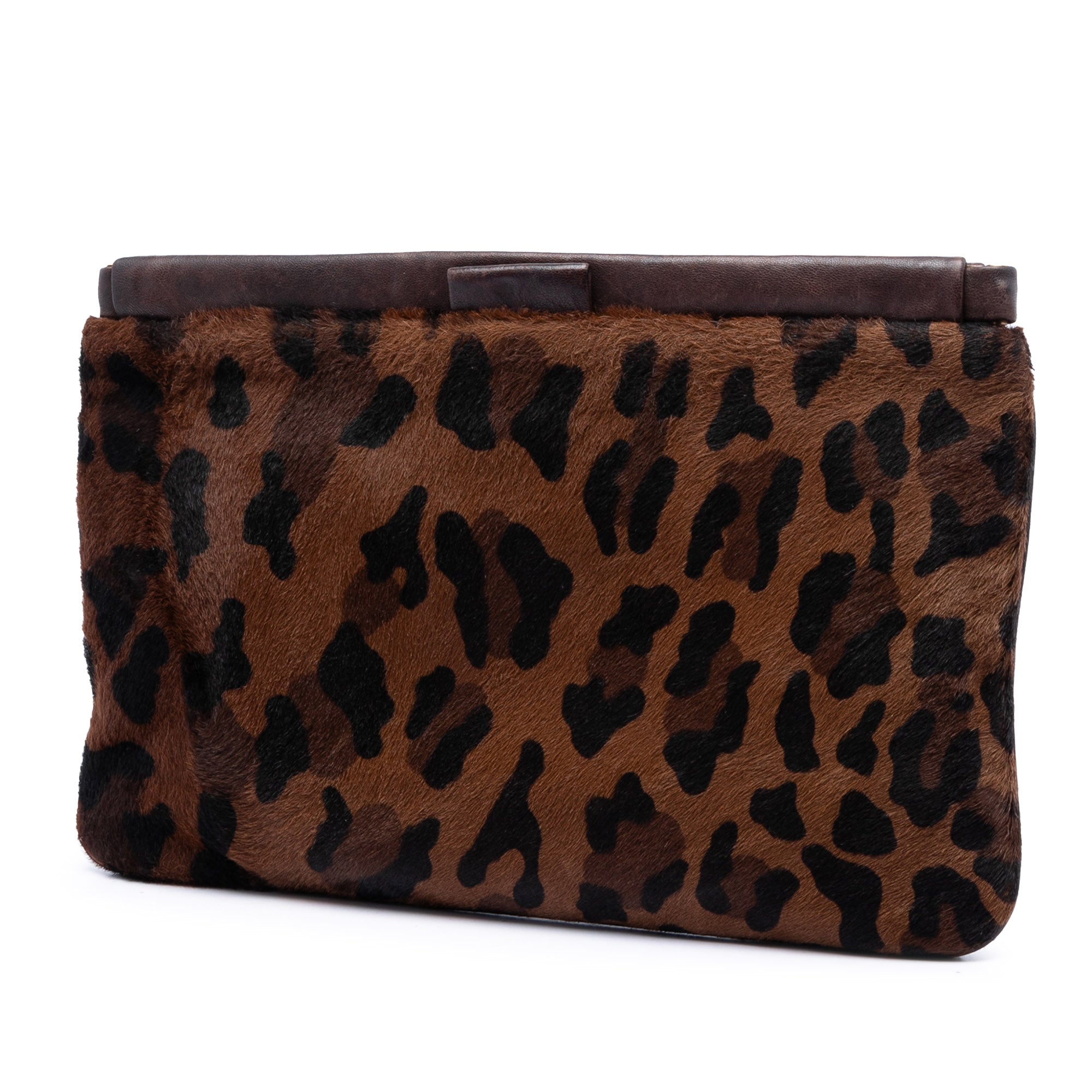 Leopard Printed Calfskin Hair Frame Clutch - Image 2