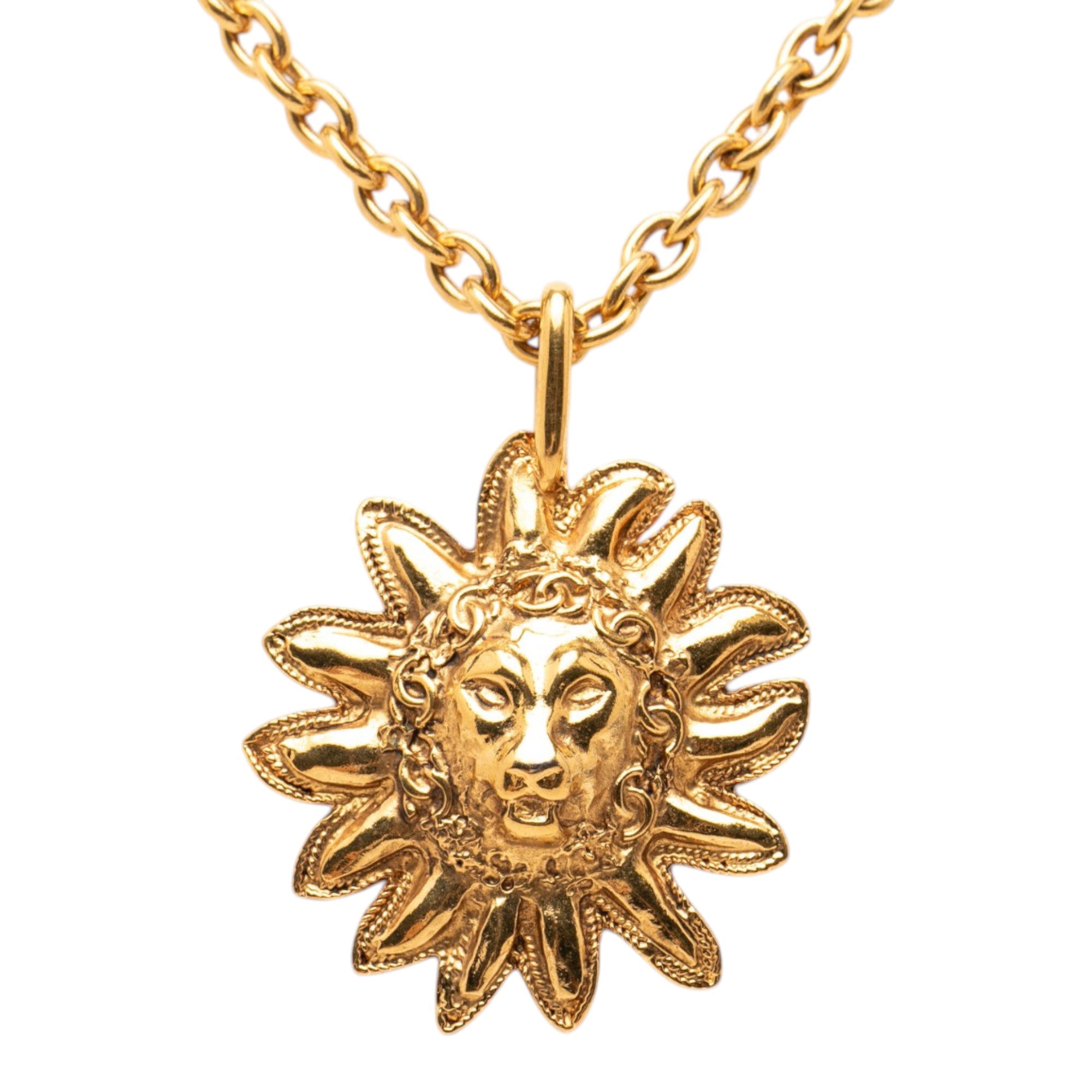 Gold Plated Leo Lion Sun Medallion Necklace - Image 2