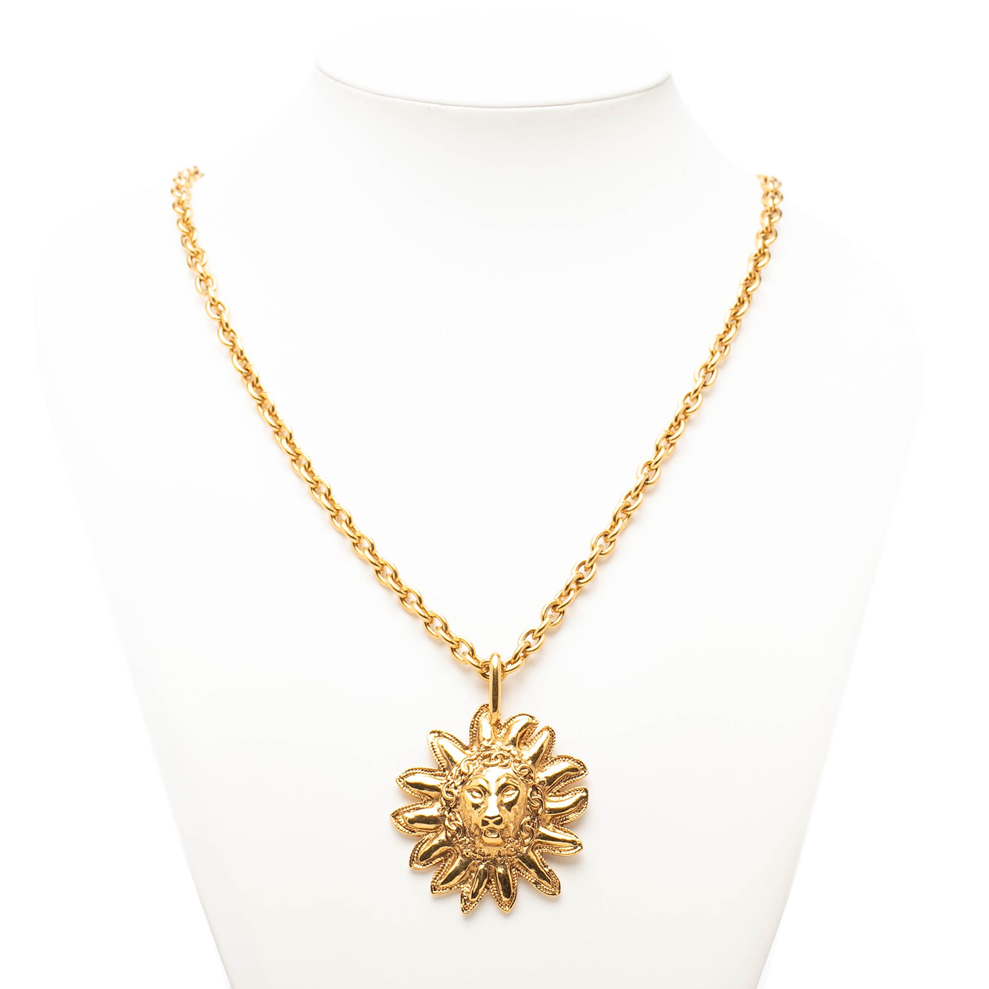 Gold Plated Leo Lion Sun Medallion Necklace - Image 7