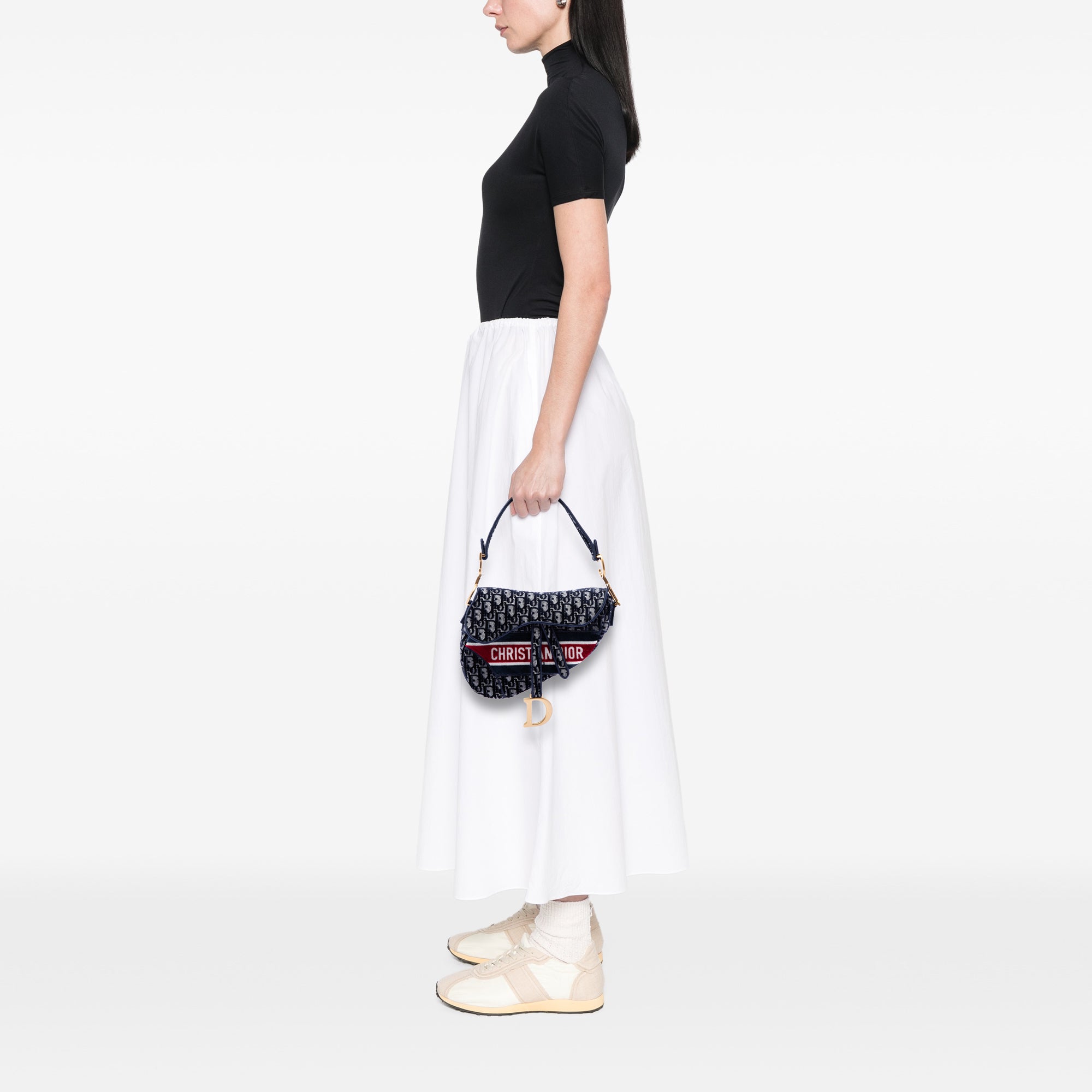 Oblique Embroidered Velvet Saddle Bag - Image 6