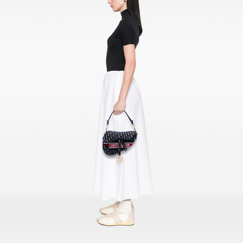 Oblique Embroidered Velvet Saddle Bag - Image 6