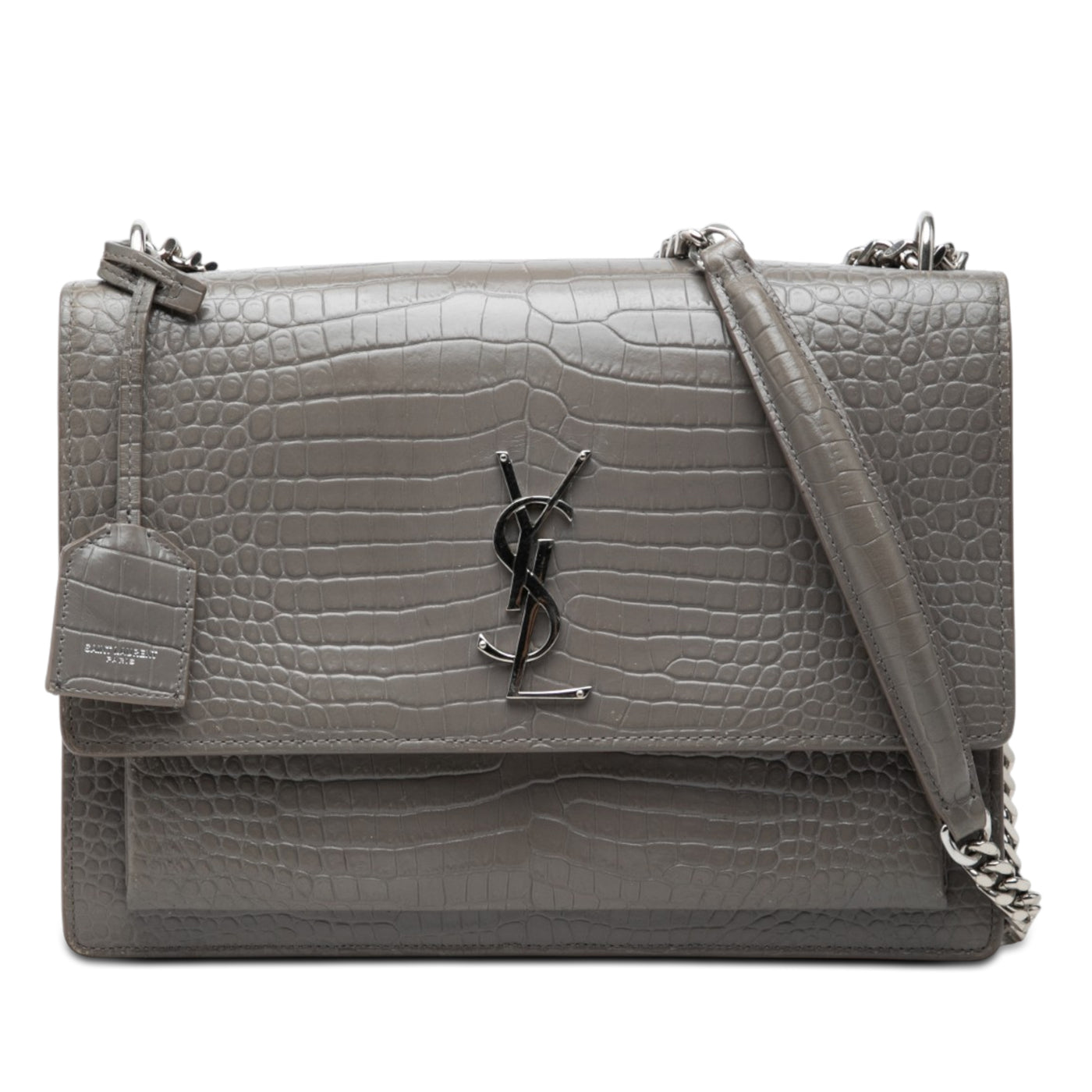 Large Croc Embossed Leather Monogram Sunset Crossbody - Image 1