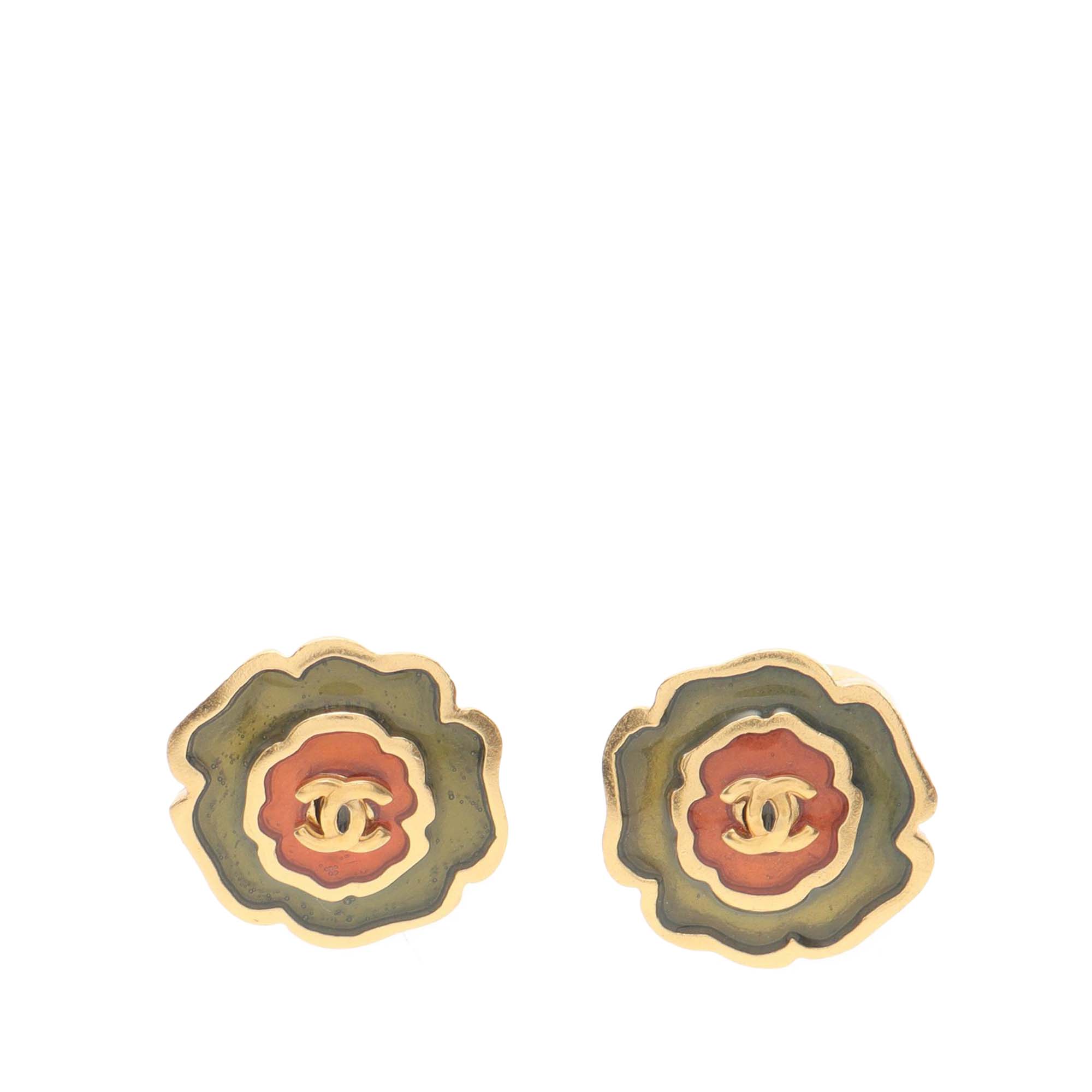 Enamel Camellia CC Stud Push Back Earrings - Image 1