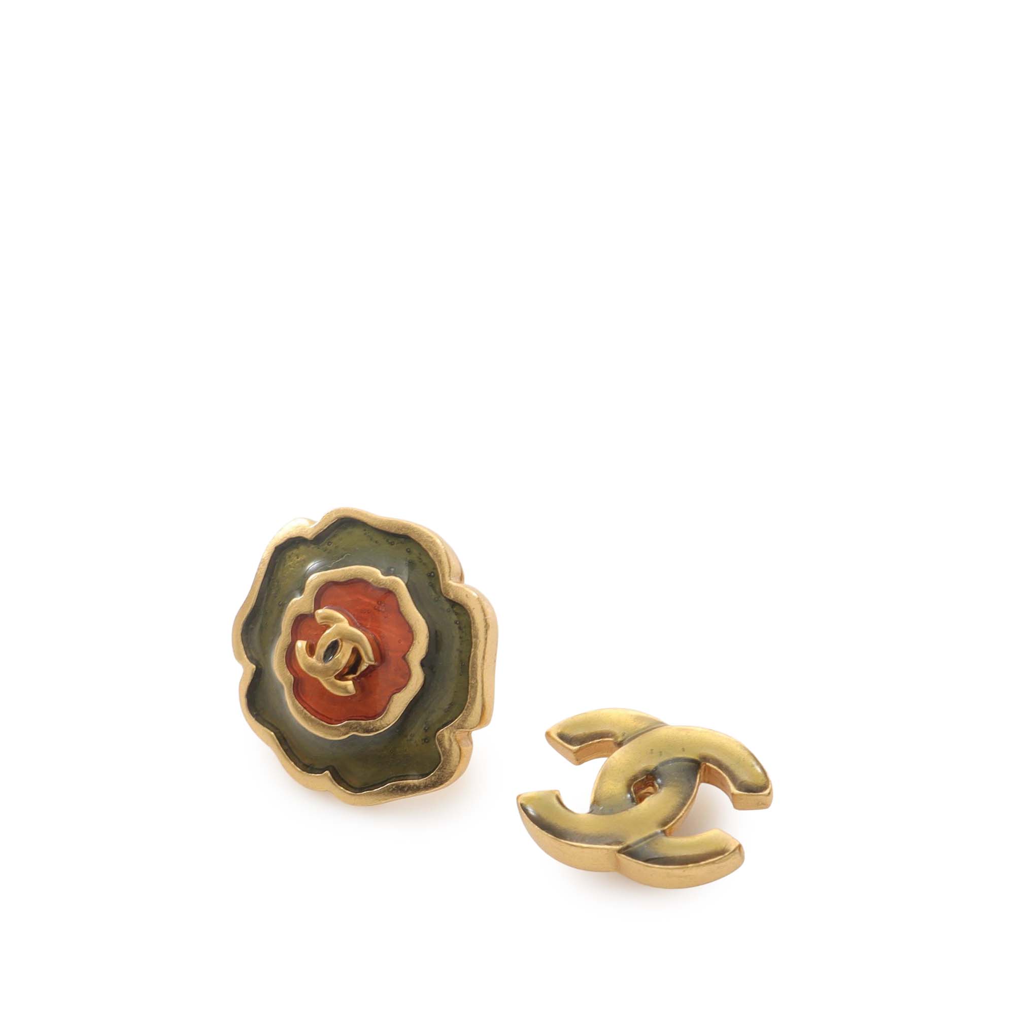 Enamel Camellia CC Stud Push Back Earrings - Image 3