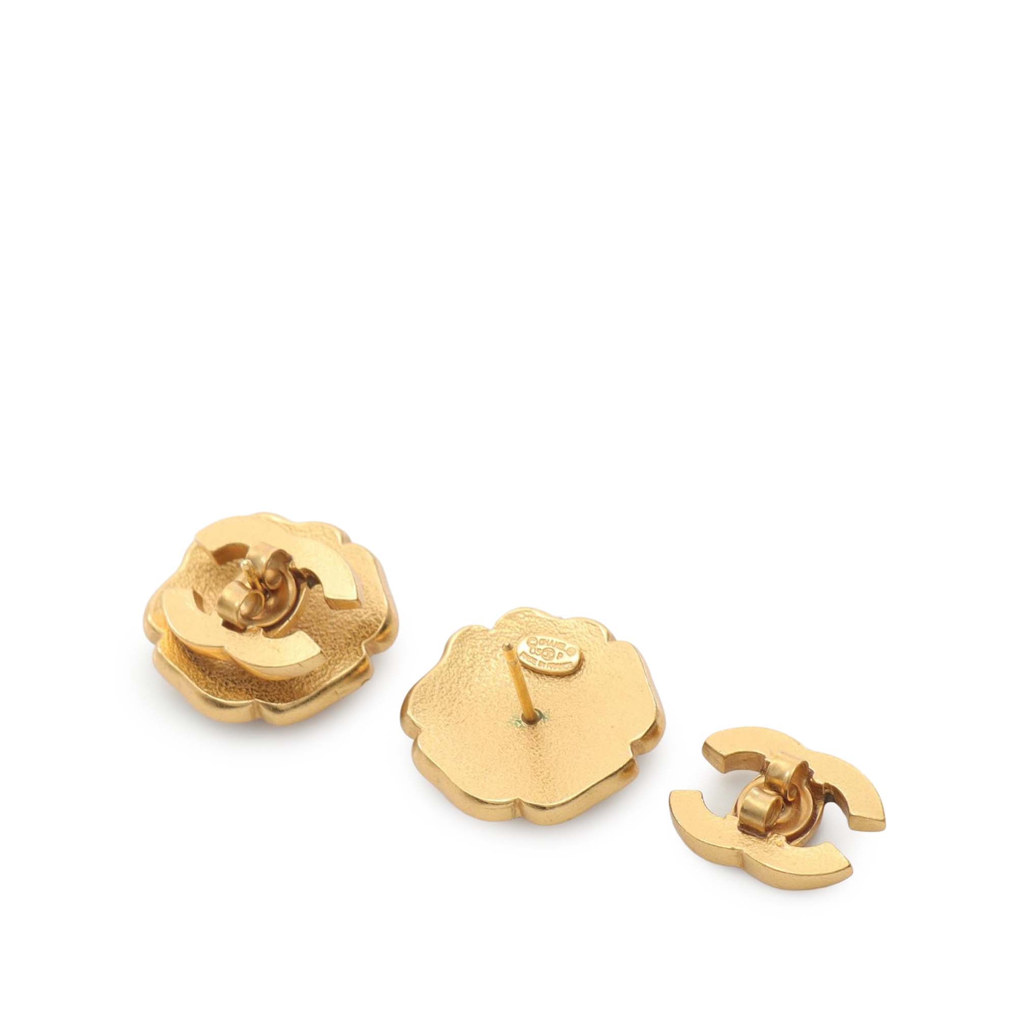 Enamel Camellia CC Stud Push Back Earrings - Image 4