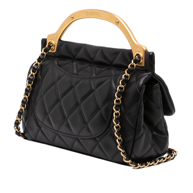Small Quilted Calfskin Lady Handle Clutch With Chain - Image 2