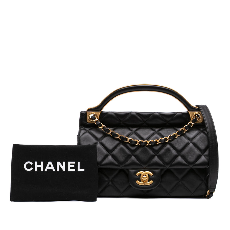 Small Quilted Calfskin Lady Handle Clutch With Chain - Image 7