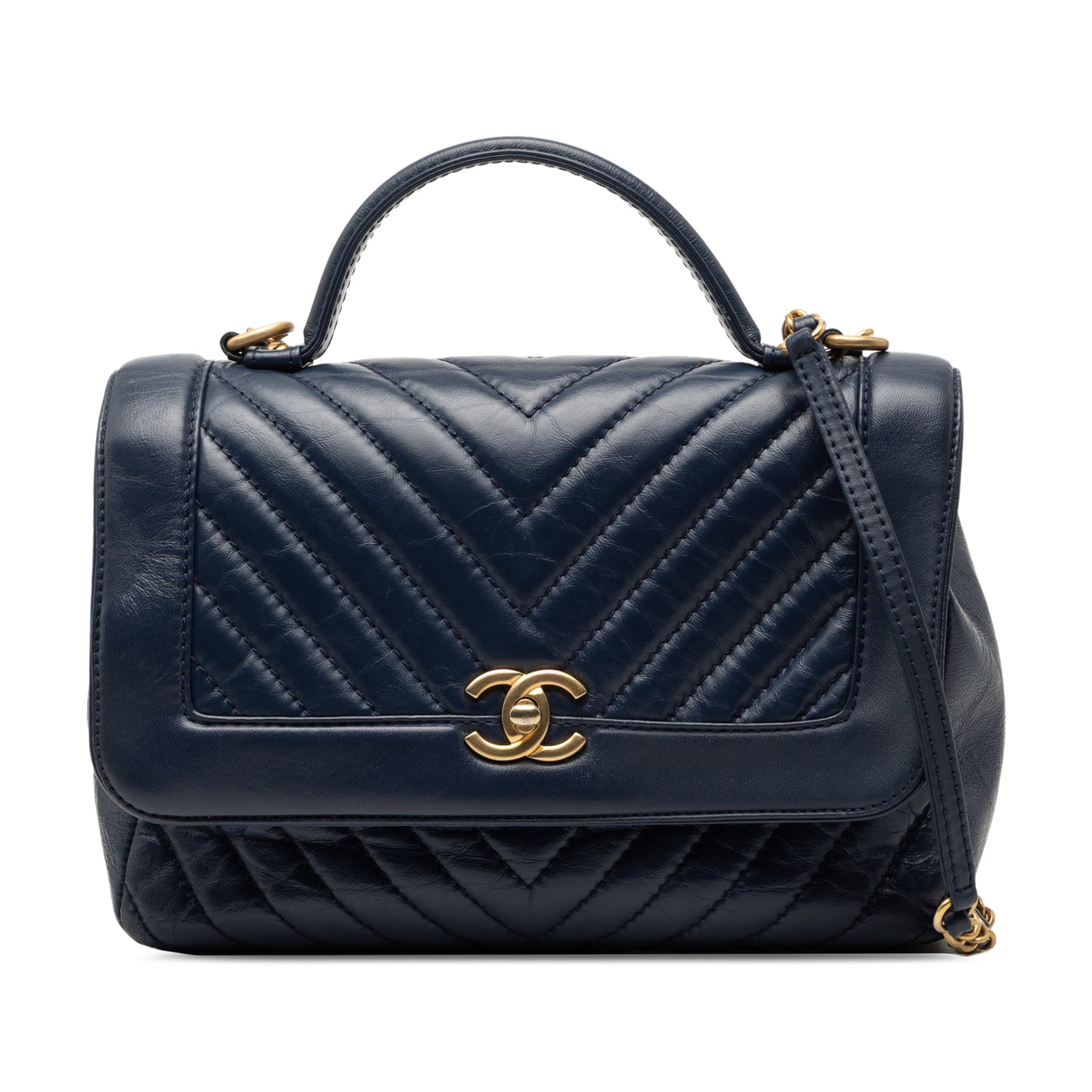 CC Chevron Aged Calfskin Top Handle Flap - Image 1