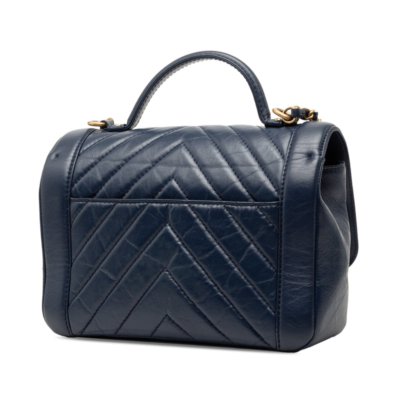 CC Chevron Aged Calfskin Top Handle Flap - Image 2