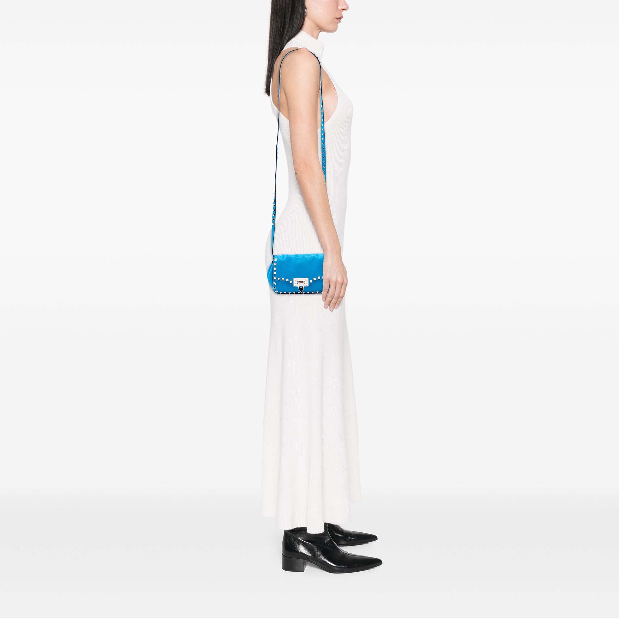 Mini Pebbled Calfskin Rockstud Flap Crossbody - Image 6