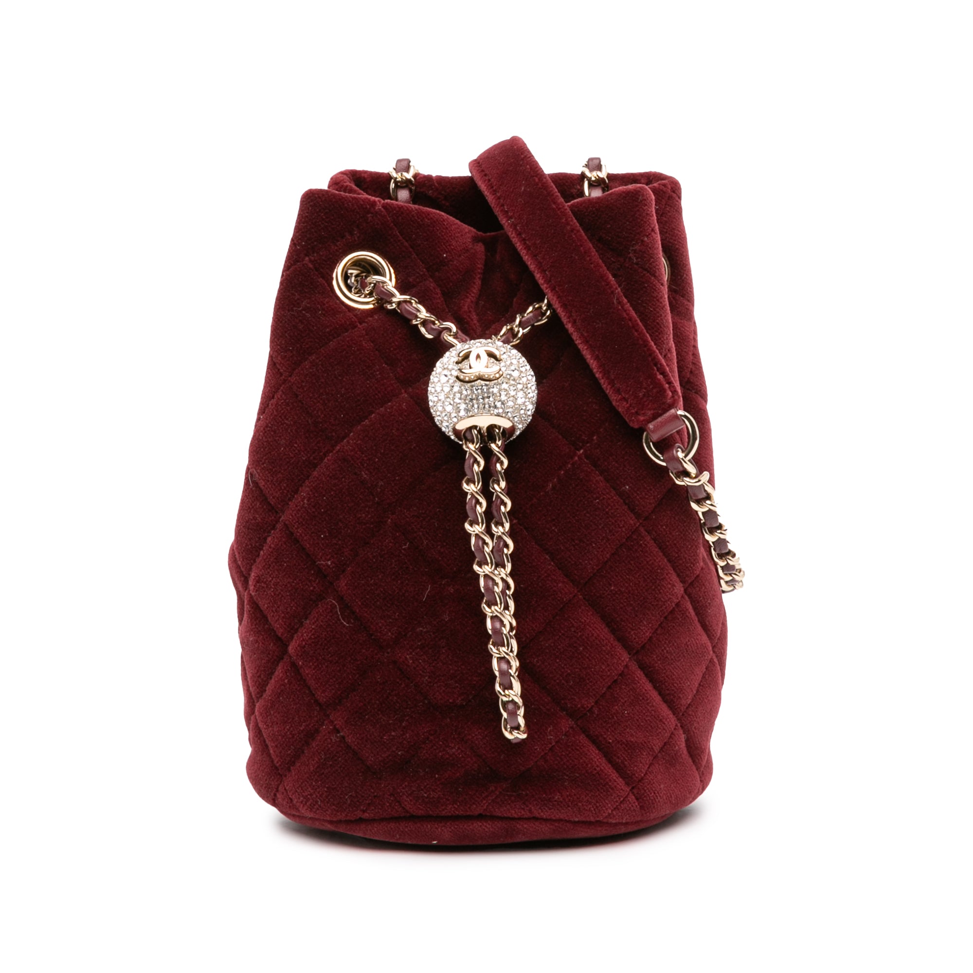 Mini Velvet Crystal Pearl Crush Bucket Bag - Image 1