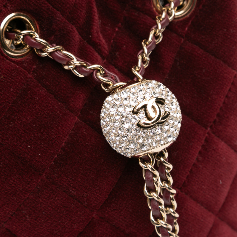 Mini Velvet Crystal Pearl Crush Bucket Bag - Image 7