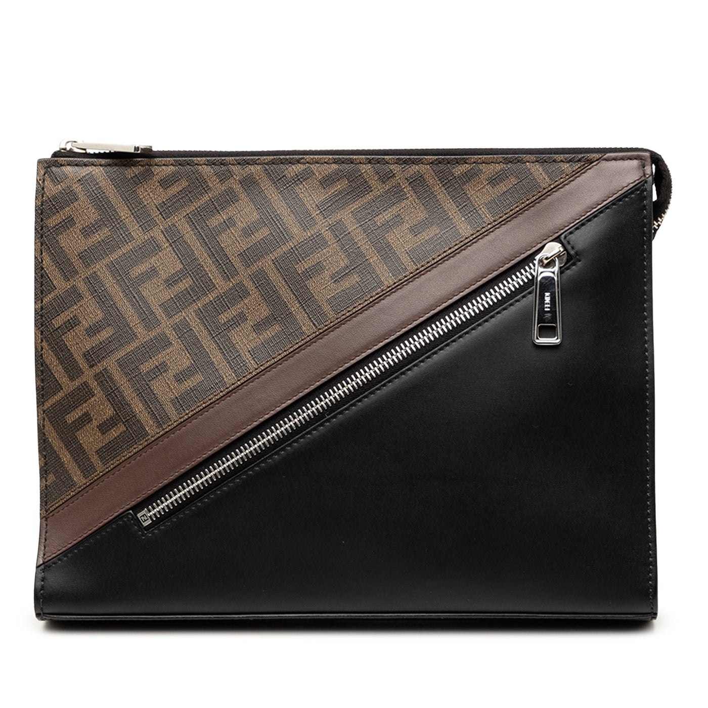 Zucca Coated Canvas Diagonal Front Zip Clutch - Image 1