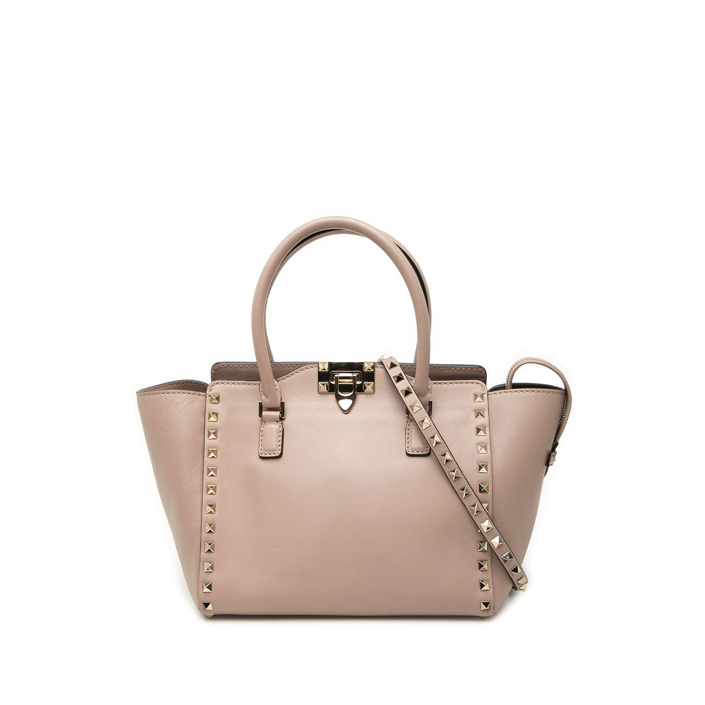 Small Leather Rockstud Double Handle Tote - Image 1