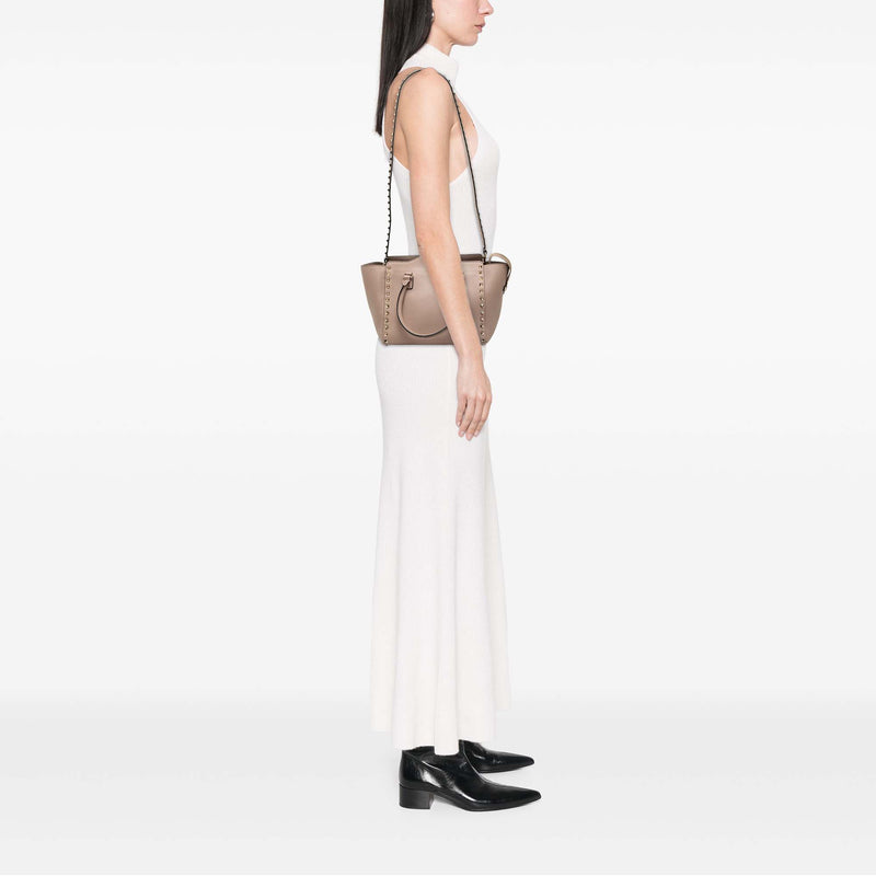 Small Leather Rockstud Double Handle Tote - Image 6