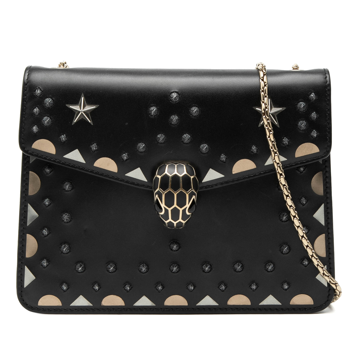 Small Studded Leather Laser Cut Square Serpenti Forever Chain Crossbody - Image 1
