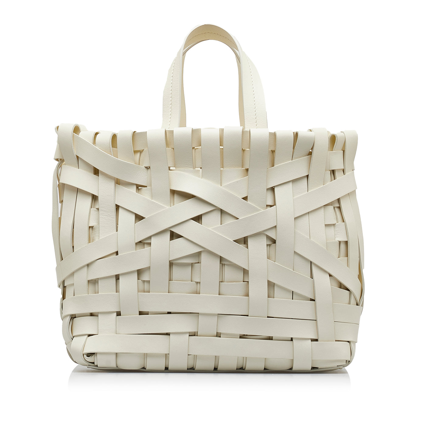 Woven Leather Basket Tote - Image 1