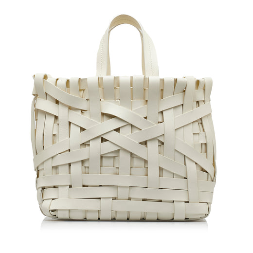 Woven Leather Basket Tote - Image 1