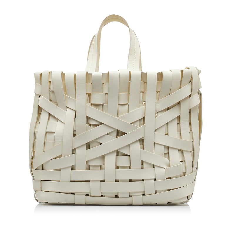Woven Leather Basket Tote - Image 3