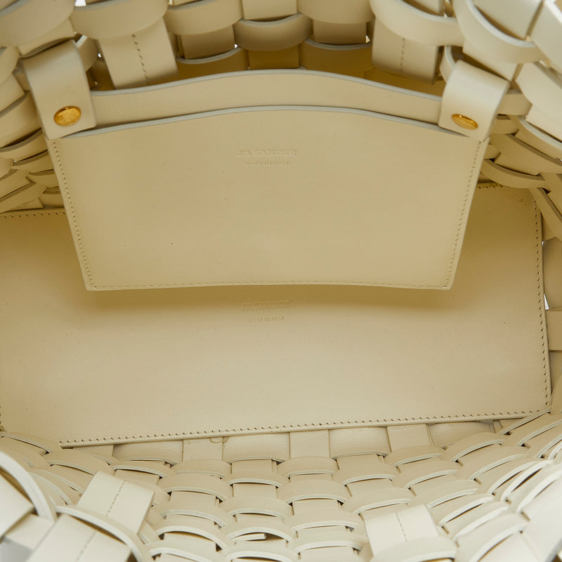 Woven Leather Basket Tote - Image 5