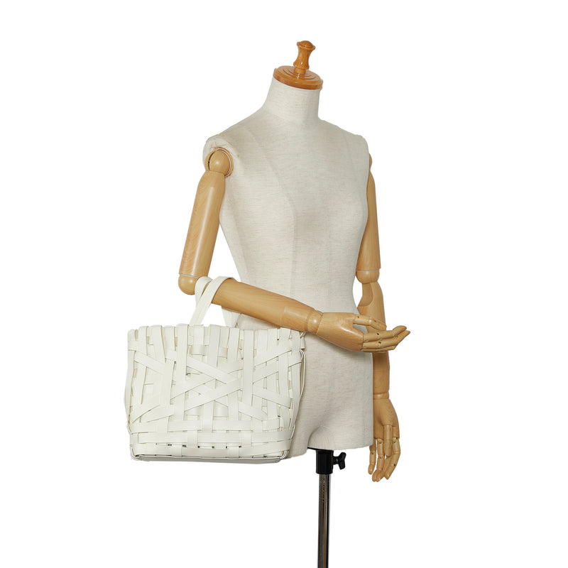 Woven Leather Basket Tote - Image 8