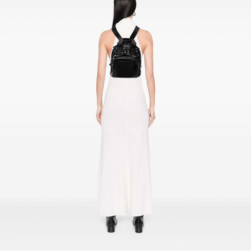 Leather Trimmed Matelasse Crystal Embellished Nylon Backpack - Image 7
