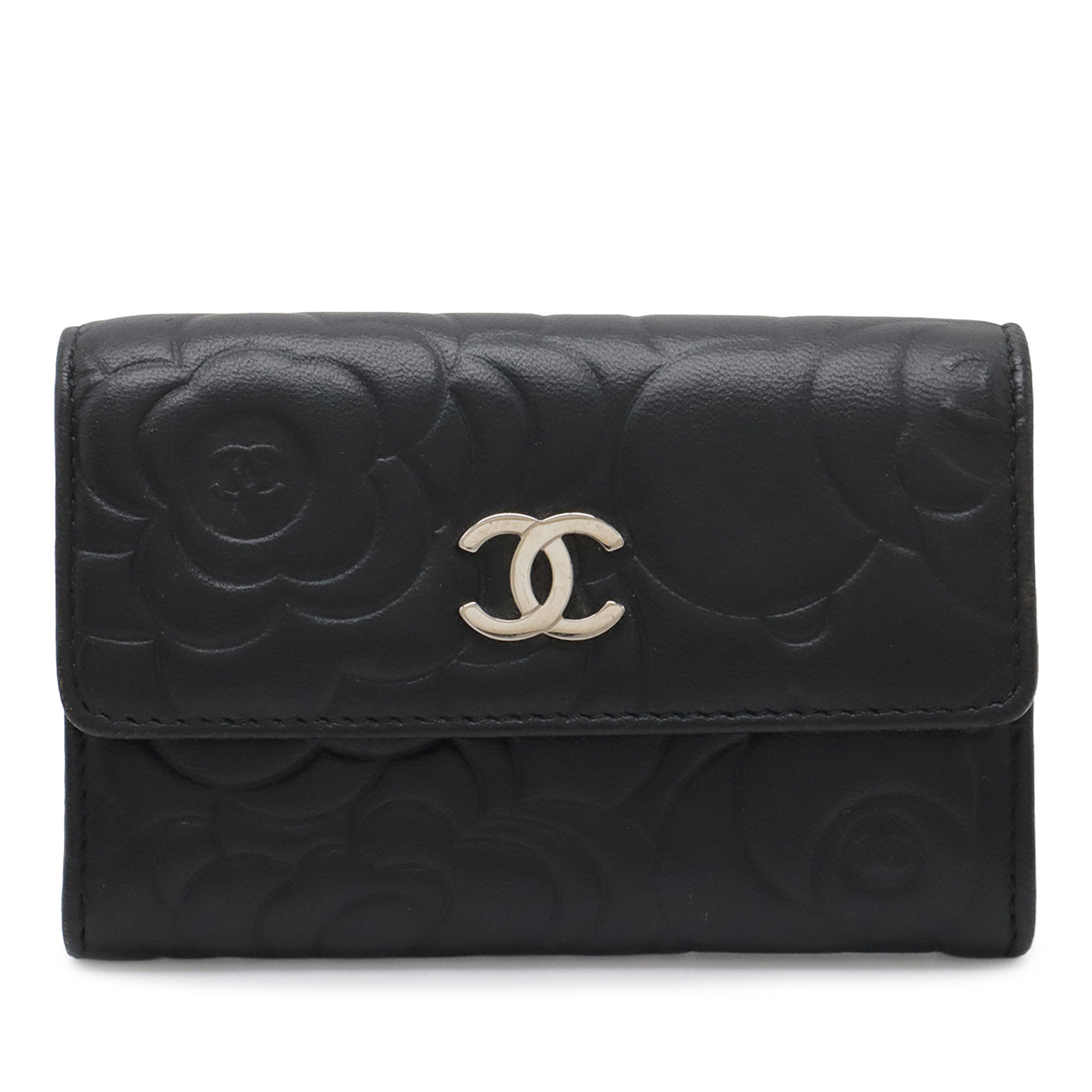 CC Embossed Leather Camellia Card Holder - Image 1