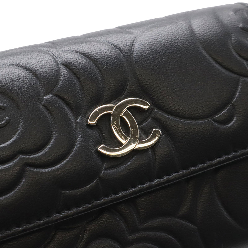 CC Embossed Leather Camellia Card Holder - Image 4