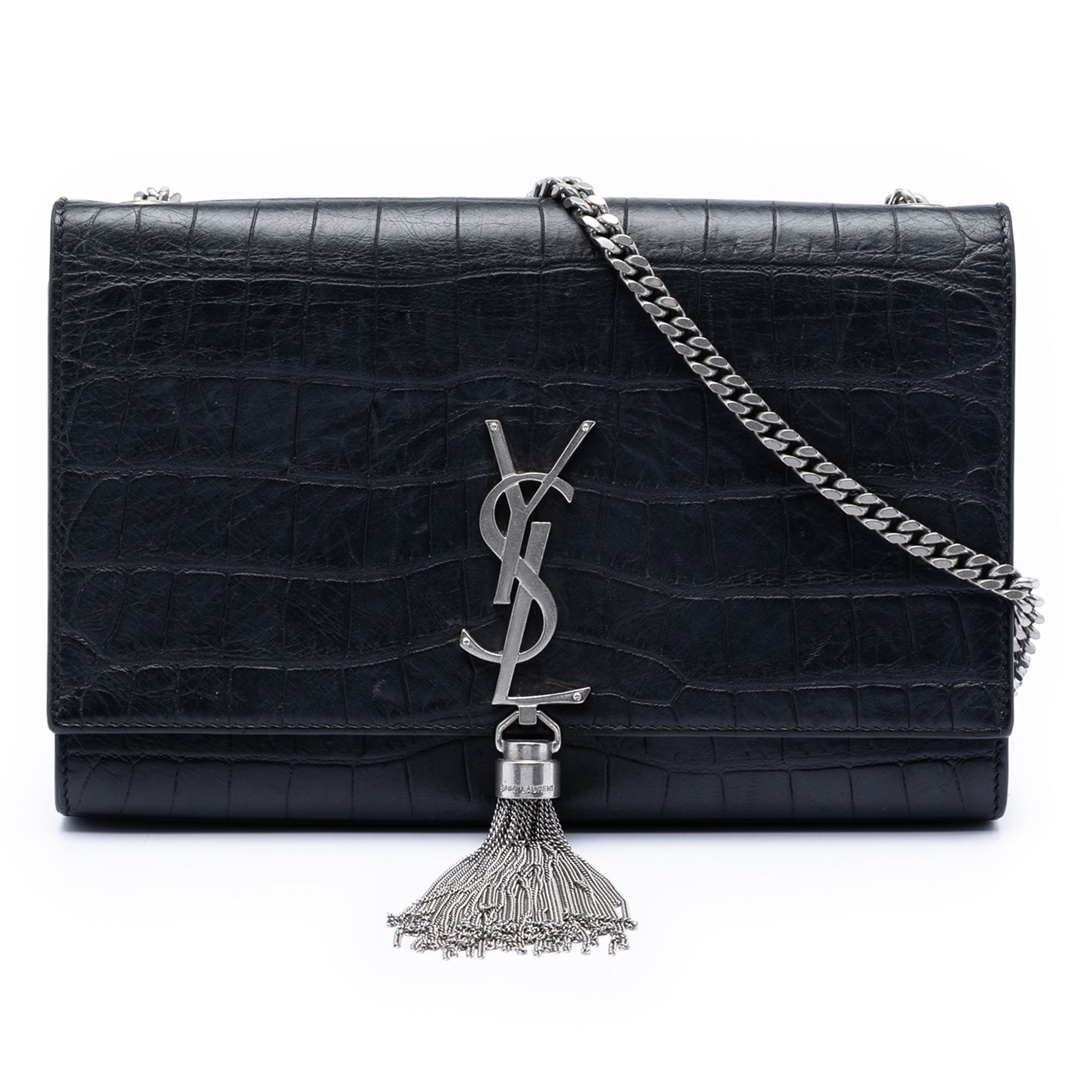 Medium Croc Embossed Leather Kate Tassel Crossbody - Image 1