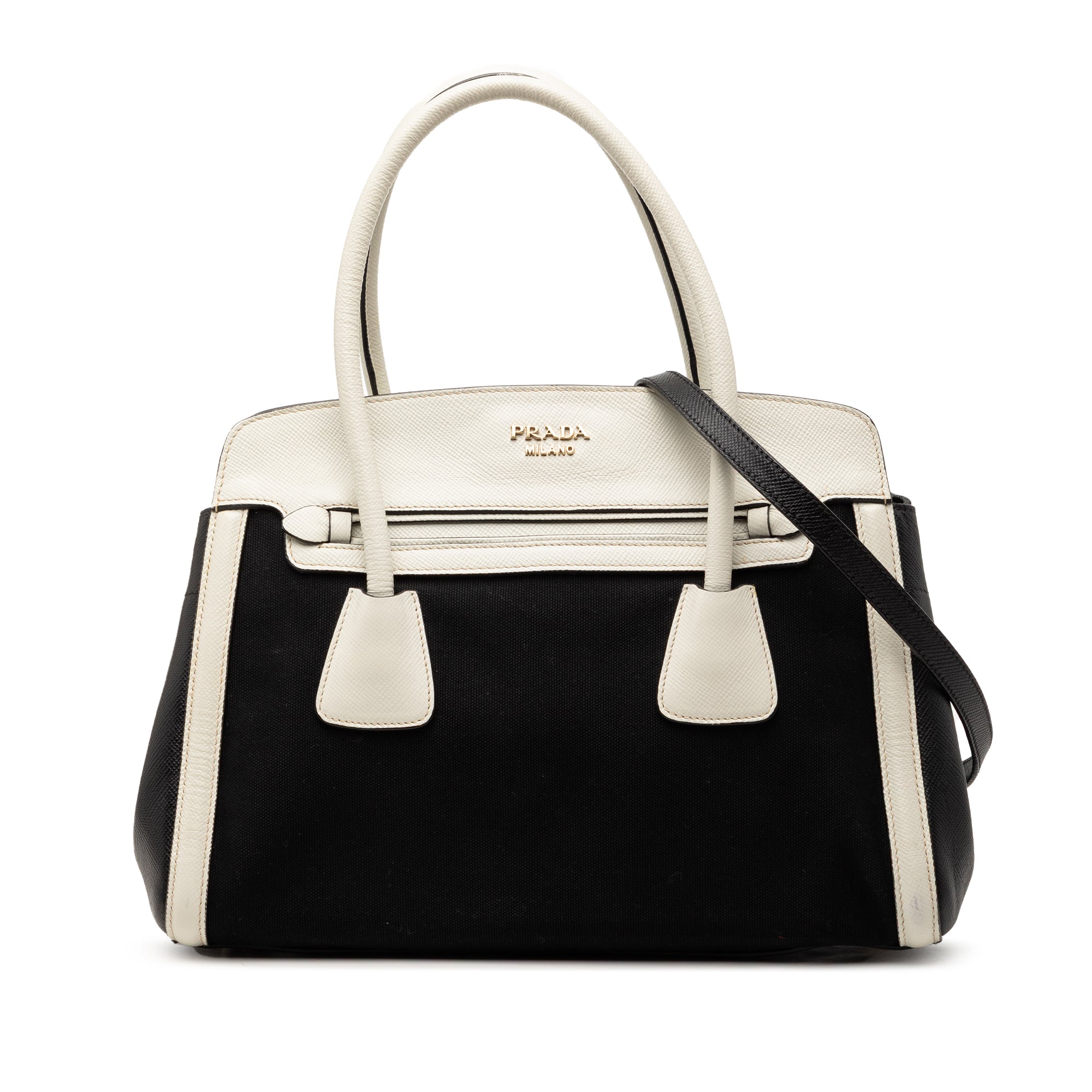 Bicolor Saffiano Cuir Trimmed Canvas Satchel - Image 1