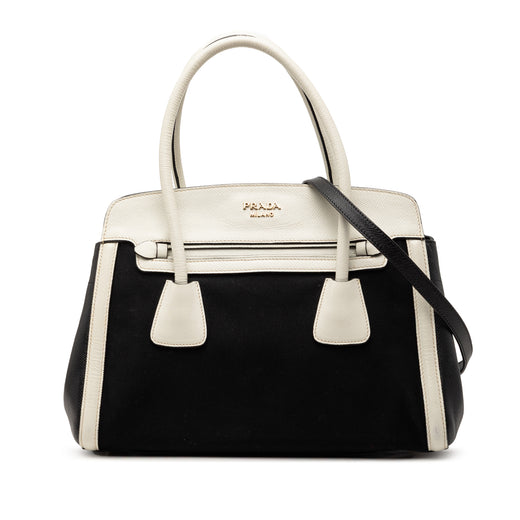 Bicolor Saffiano Cuir Trimmed Canvas Satchel - Image 1
