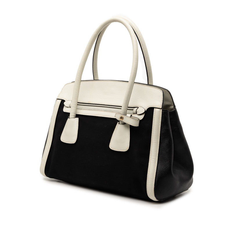 Bicolor Saffiano Cuir Trimmed Canvas Satchel - Image 2