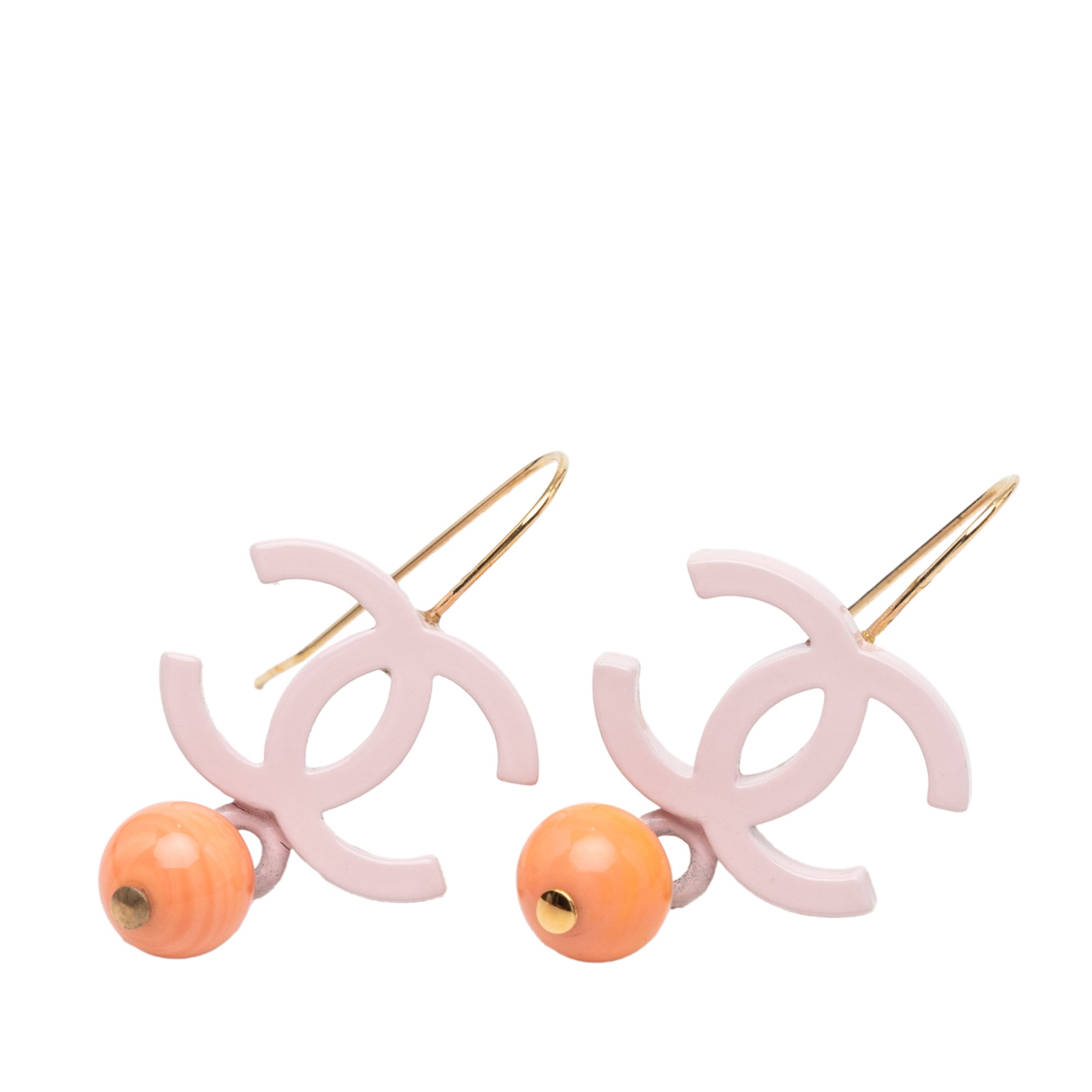CC Gold Plated Resin Bead Drop Fish Hook Earrings - Image 1