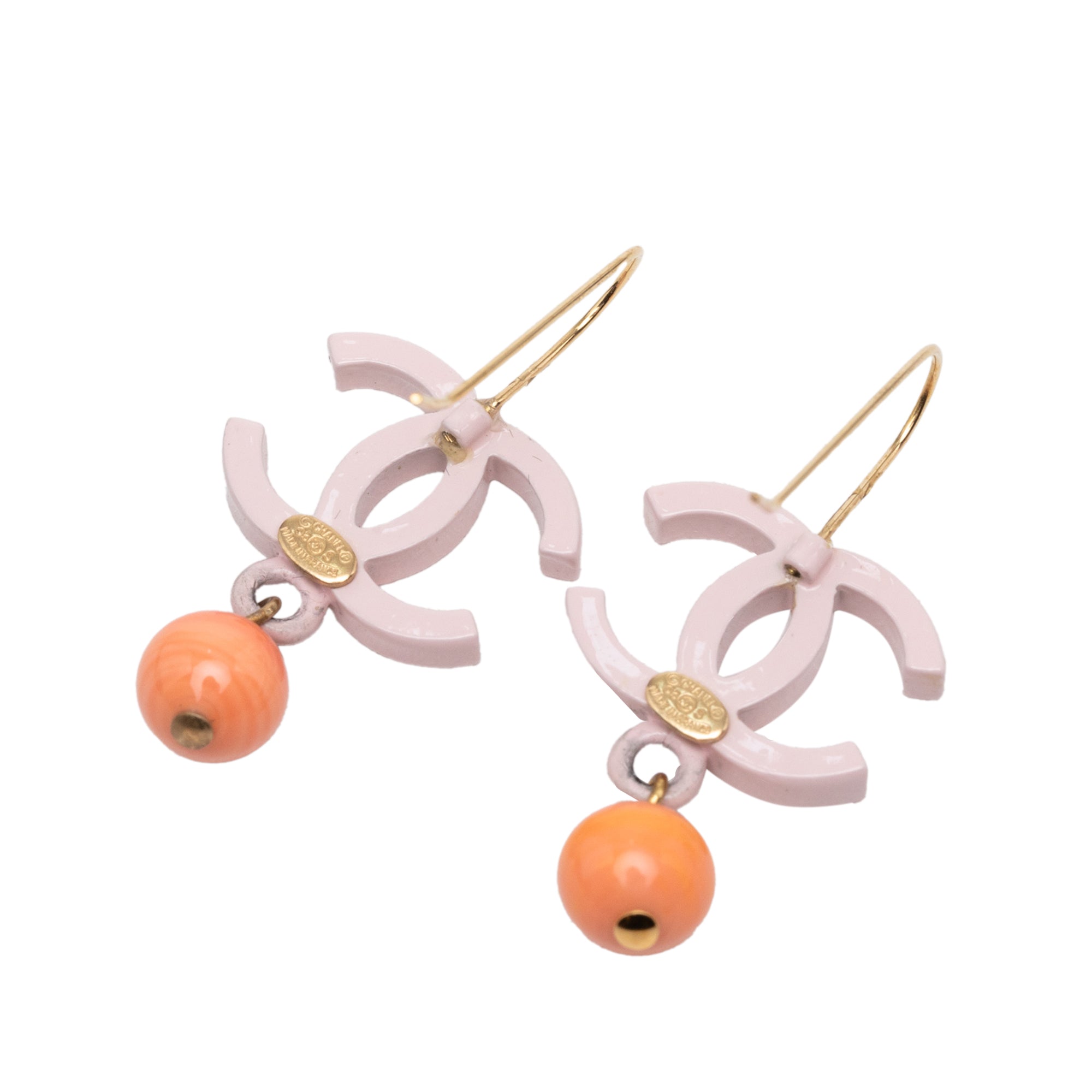 CC Gold Plated Resin Bead Drop Fish Hook Earrings - Image 2