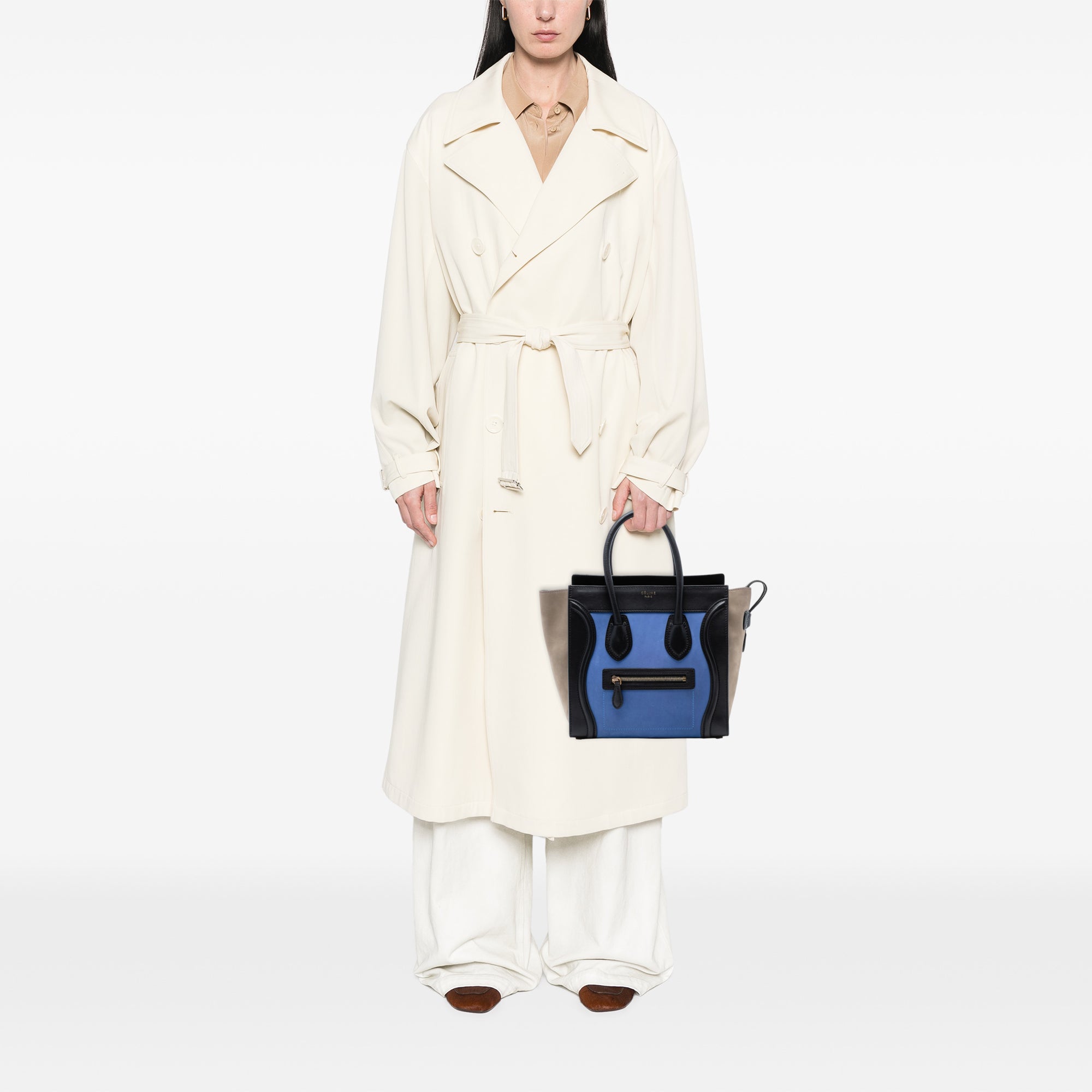 Micro Tricolor Calfskin and Suede Luggage Tote - Image 7