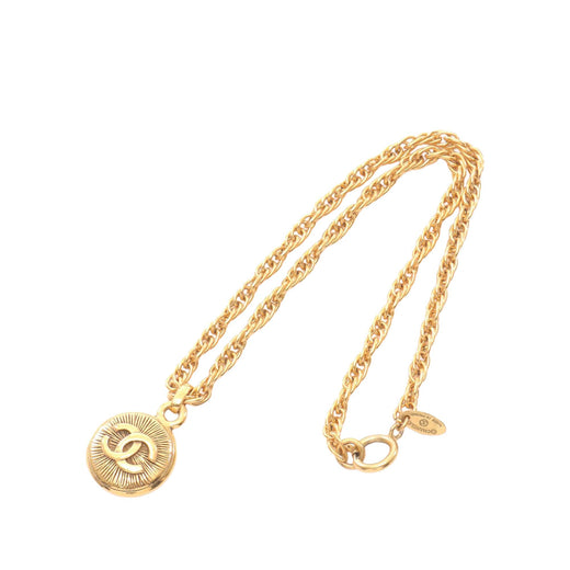 Gold Plated CC Round Pendant Necklace - Image 1