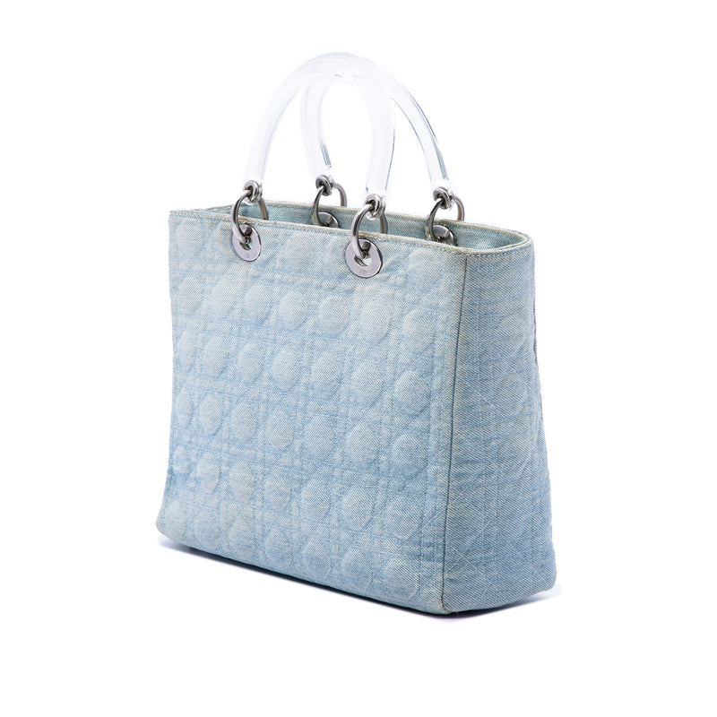 Large Denim Cannage Acrylic Handles Lady Dior - Image 2